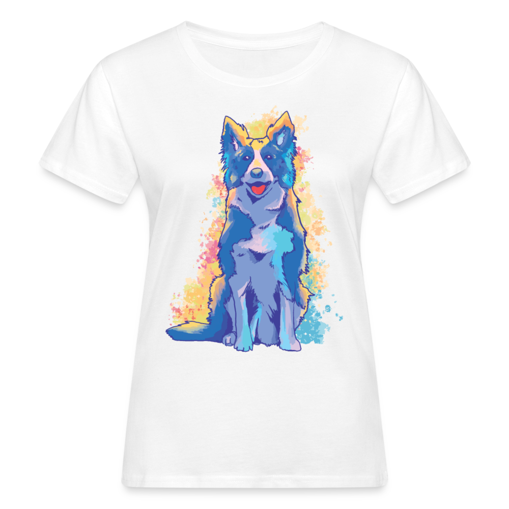 Frauen Bio T-Shirt "Border Collie im Wasserfarben-Stil" - weiß