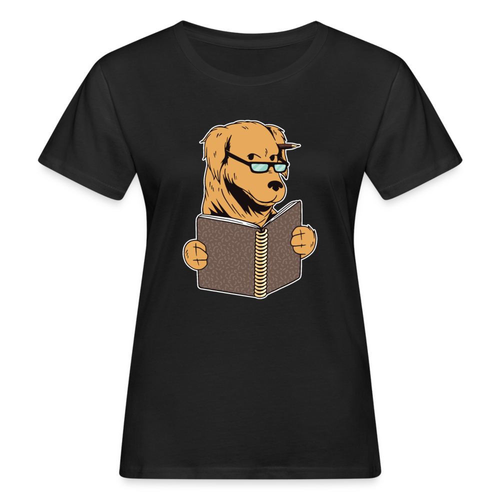 Frauen Bio T-Shirt "Hund liest Buch" - Schwarz