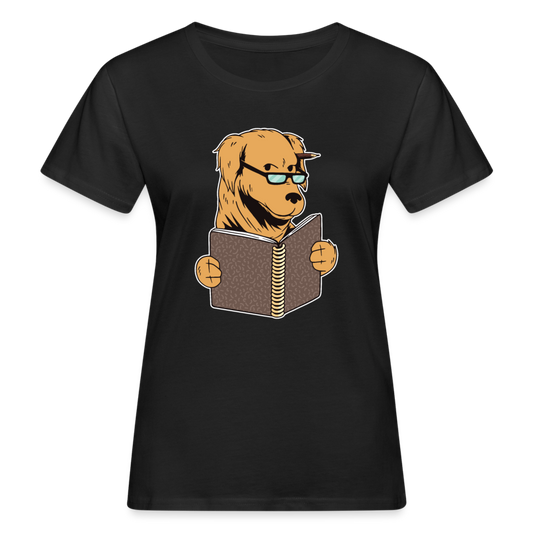 Frauen Bio T-Shirt "Hund liest Buch" - Schwarz