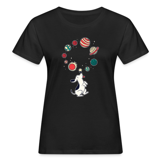 Frauen Bio T-Shirt "Hund jongliert Planeten" - Schwarz