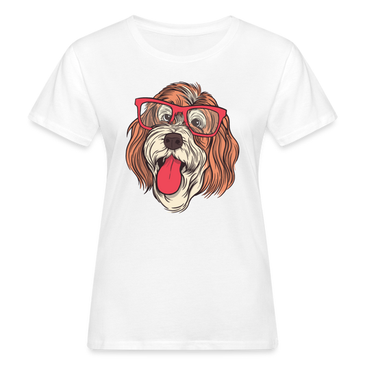 Frauen Bio T-Shirt "Bernedoodle mit Brille" - weiß