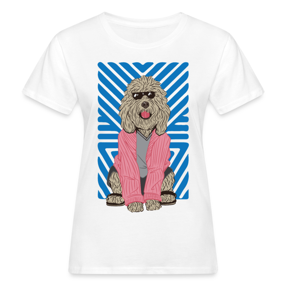 Frauen Bio T-Shirt "Entspannter Hund mit Sonnenbrille" - weiß