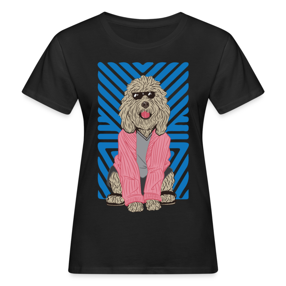 Frauen Bio T-Shirt "Entspannter Hund mit Sonnenbrille" - Schwarz