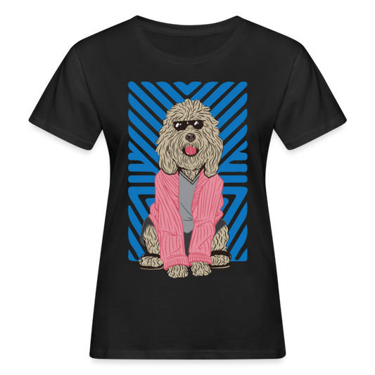 Frauen Bio T-Shirt "Entspannter Hund mit Sonnenbrille" - Schwarz