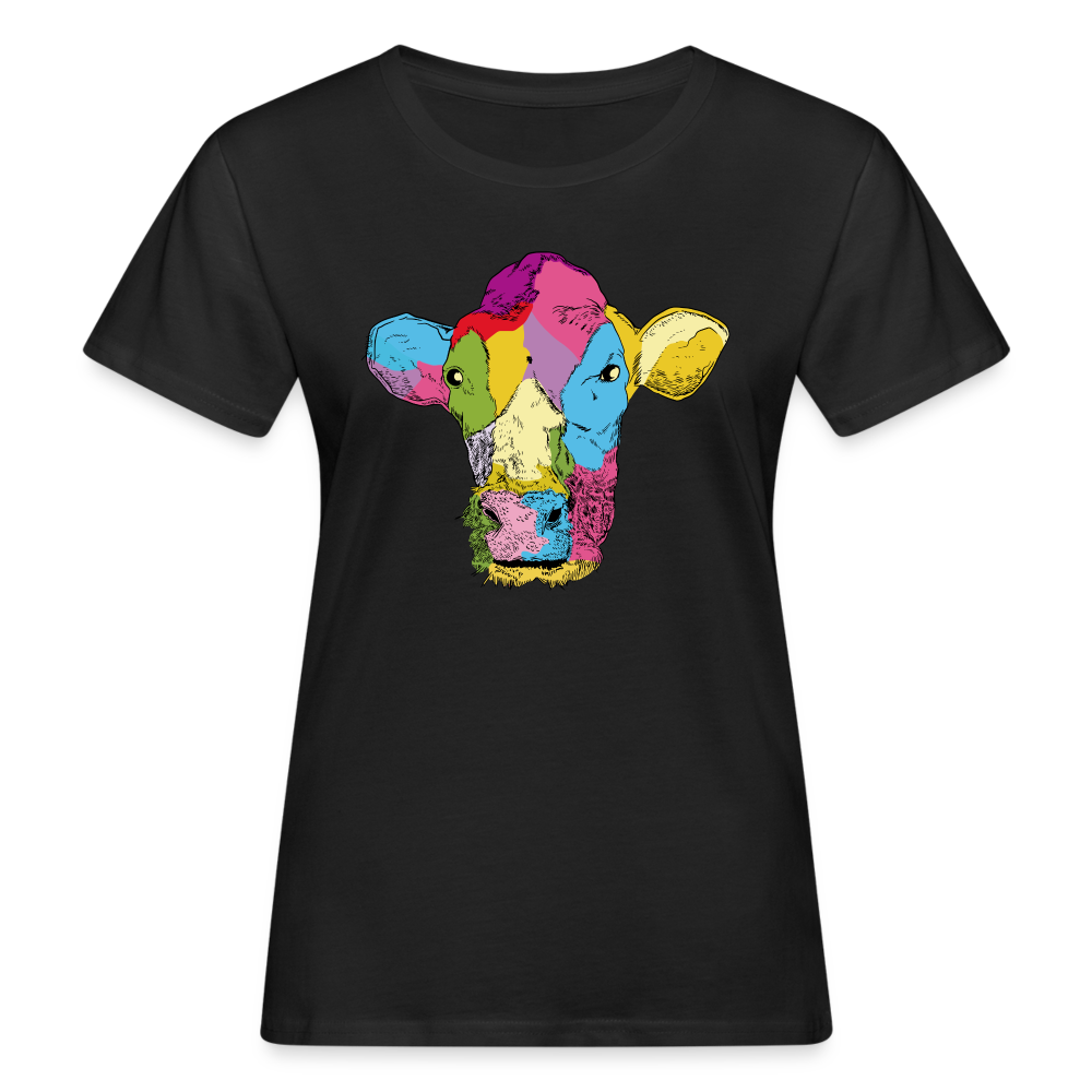 Frauen Bio-T-Shirt "Kuh aus vielen Farben" - Schwarz