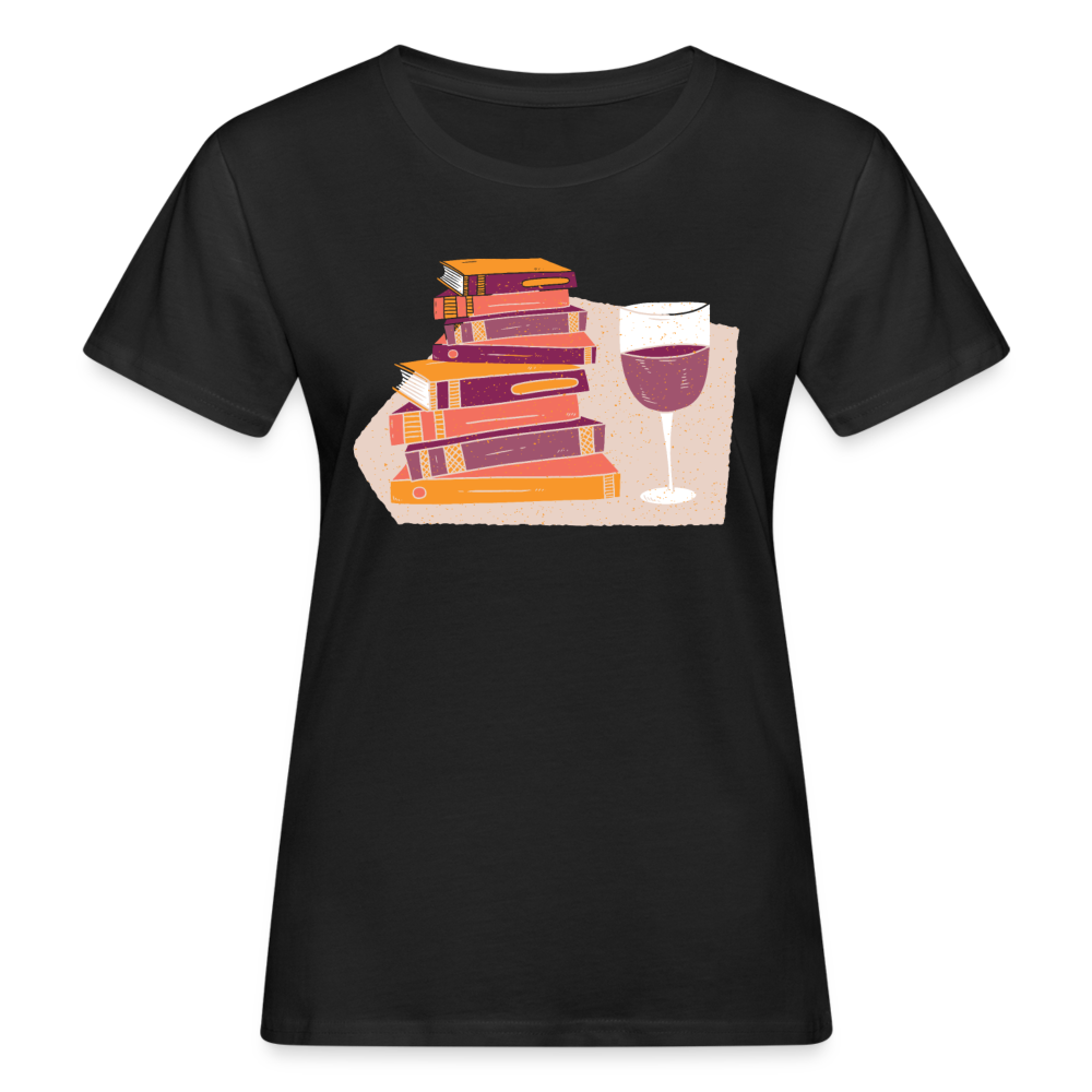 Frauen Bio T-Shirt "Bücher und Wein" - Schwarz