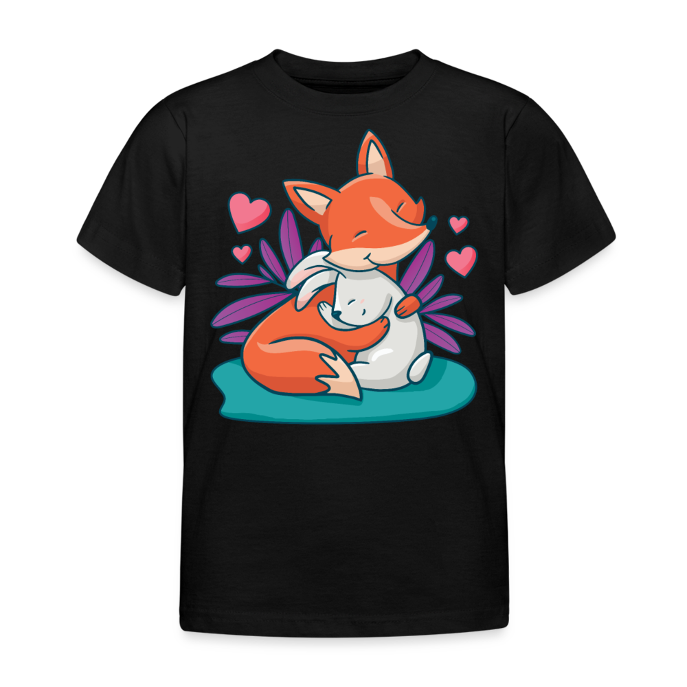 Kinder T-Shirt "Fuchs und Hase mit Herzen" - Schwarz