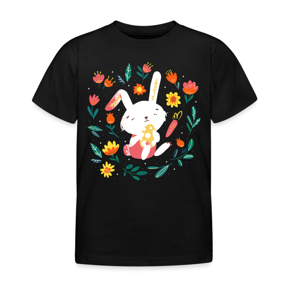 Kinder T-Shirt "Hase im Blumenmotiv" - Schwarz