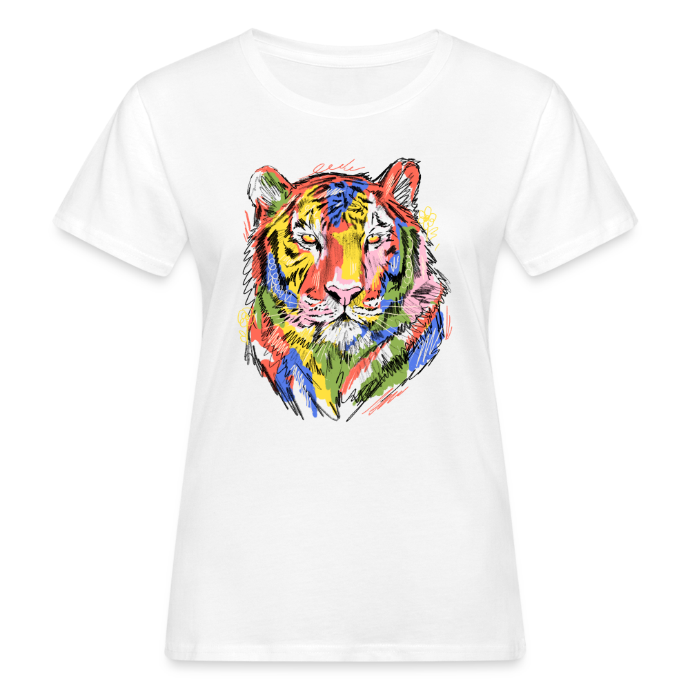 Frauen Bio-T-Shirt "Farbenfroher Tiger" - weiß