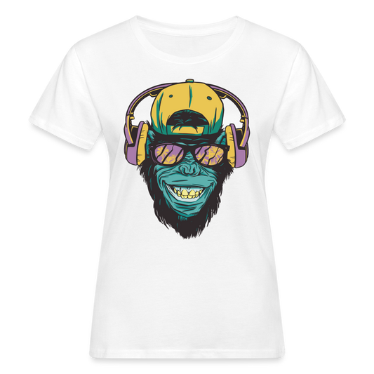 Frauen Bio-T-Shirt "Affe mit Kopfhörern" - weiß