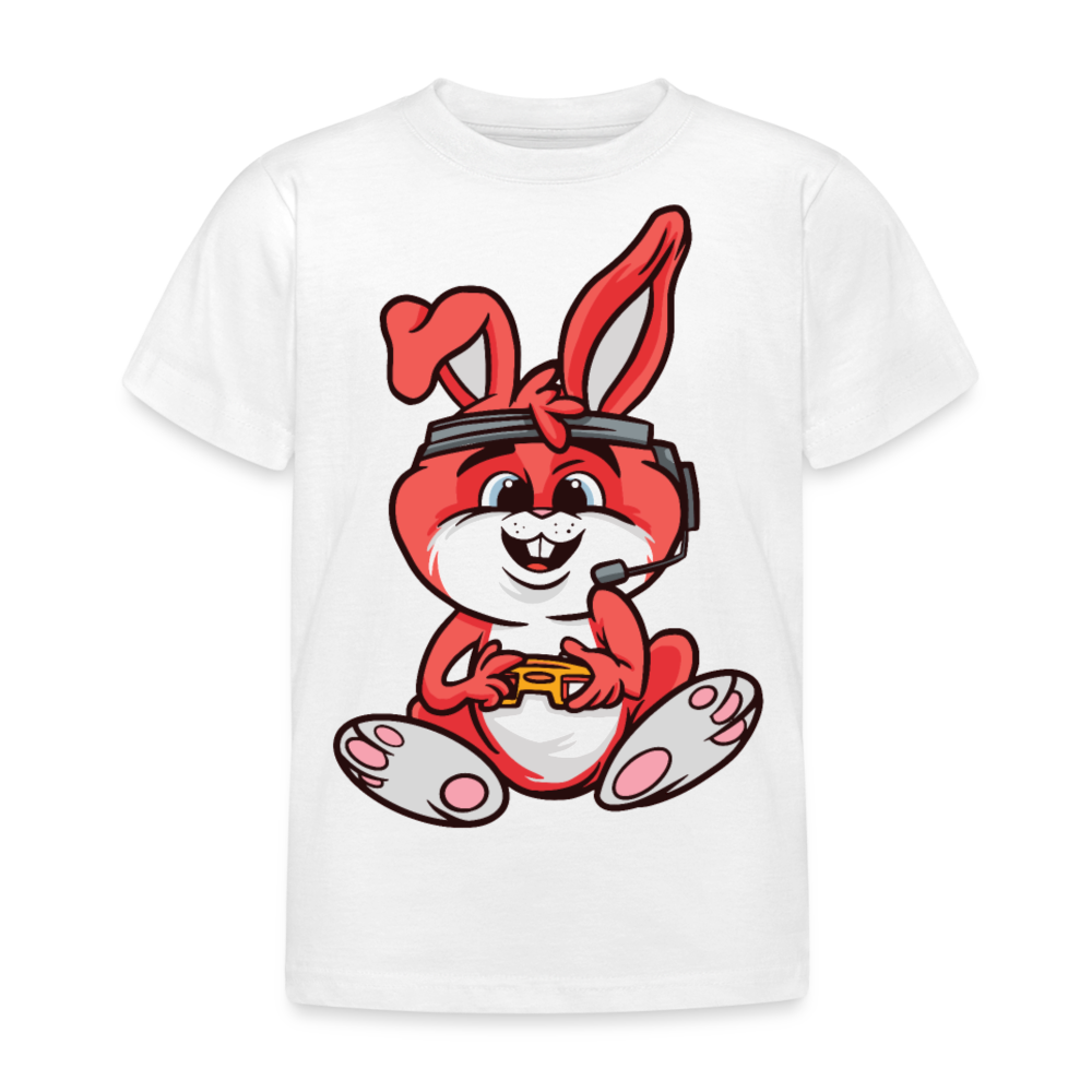 Kinder T-Shirt "Hase beim Zocken" - weiß