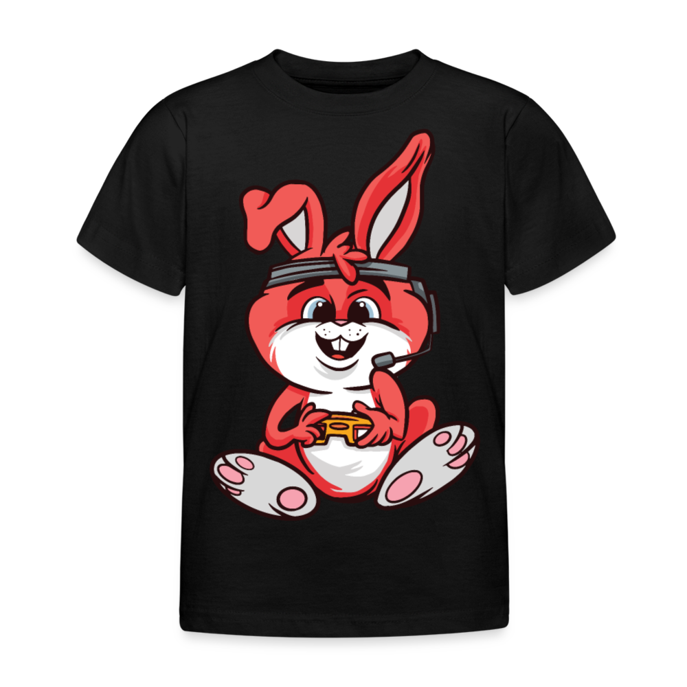 Kinder T-Shirt "Hase beim Zocken" - Schwarz