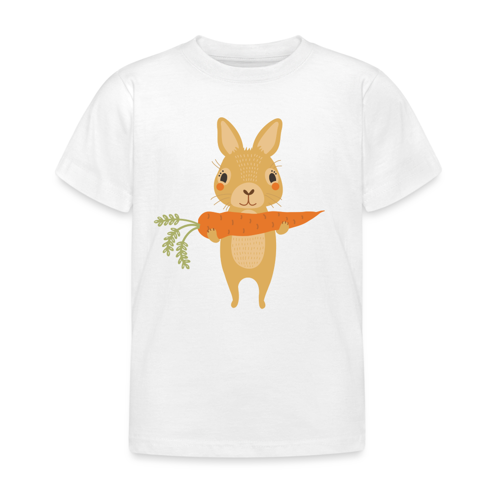 Kinder T-Shirt "Hase hält Karotte" - weiß