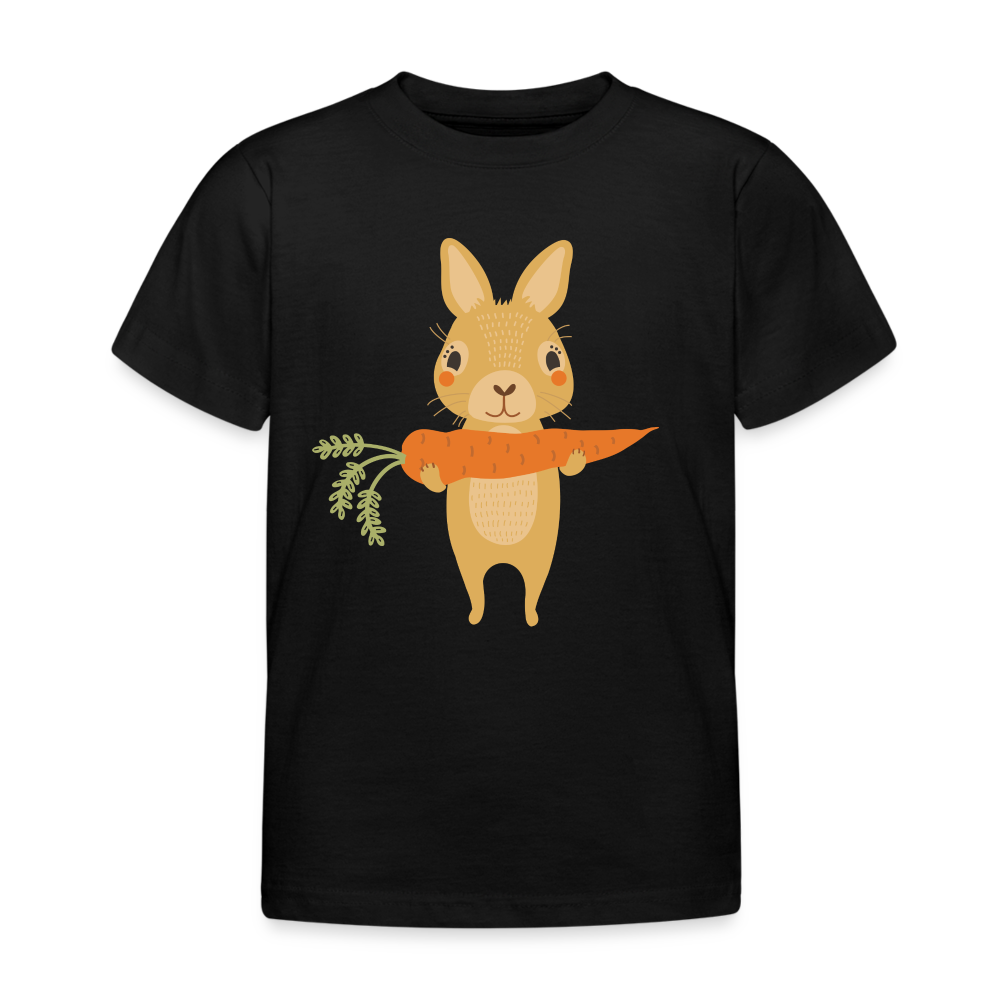 Kinder T-Shirt "Hase hält Karotte" - Schwarz