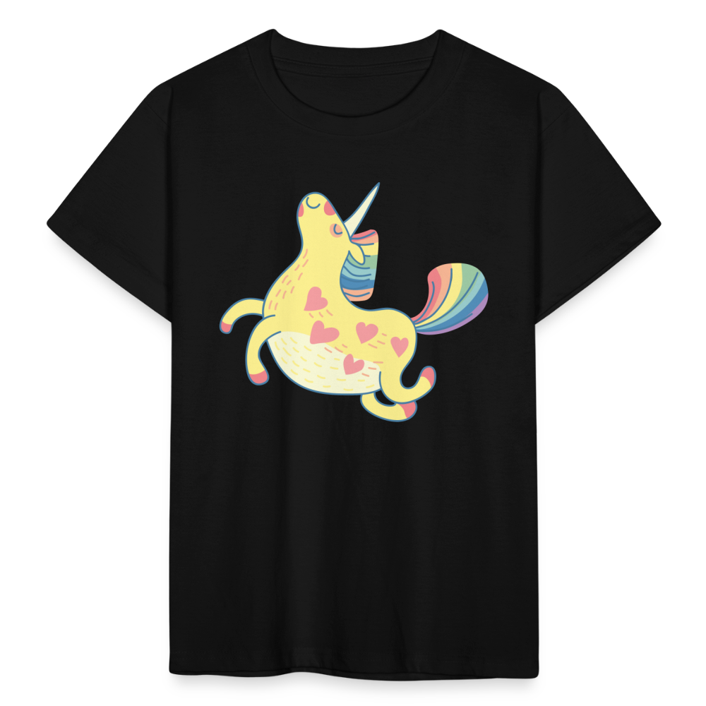 Kinder T-Shirt "Einhorn mit Herzen" - Schwarz