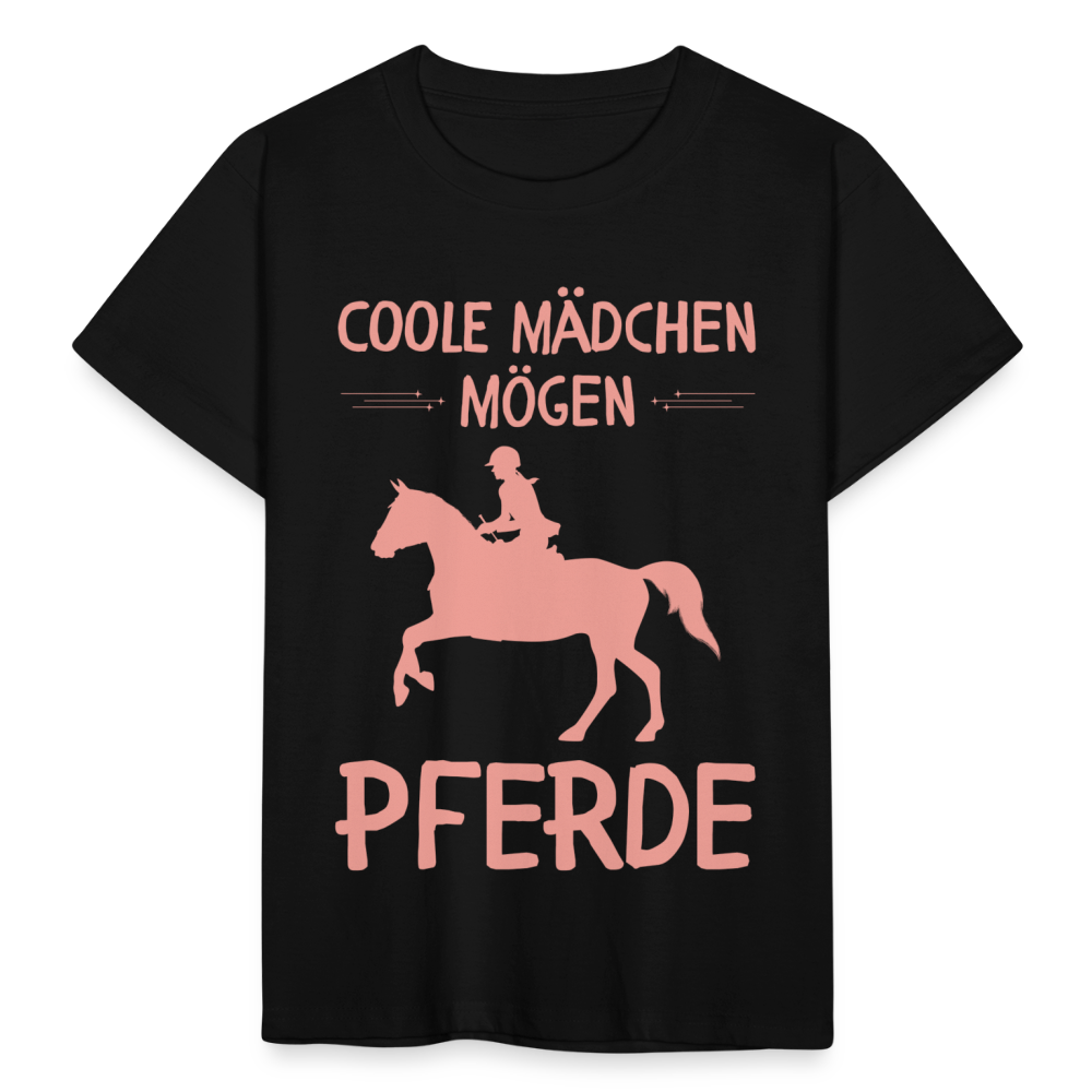 Kinder T-Shirt "Coole Mädchen mögen Pferde" - Schwarz