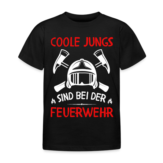 Kinder T-Shirt "Coole Jungs sind bei der Feuerwehr" - Schwarz