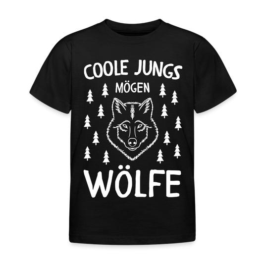 Kinder T-Shirt "Coole Jungs mögen Wölfe" - Schwarz