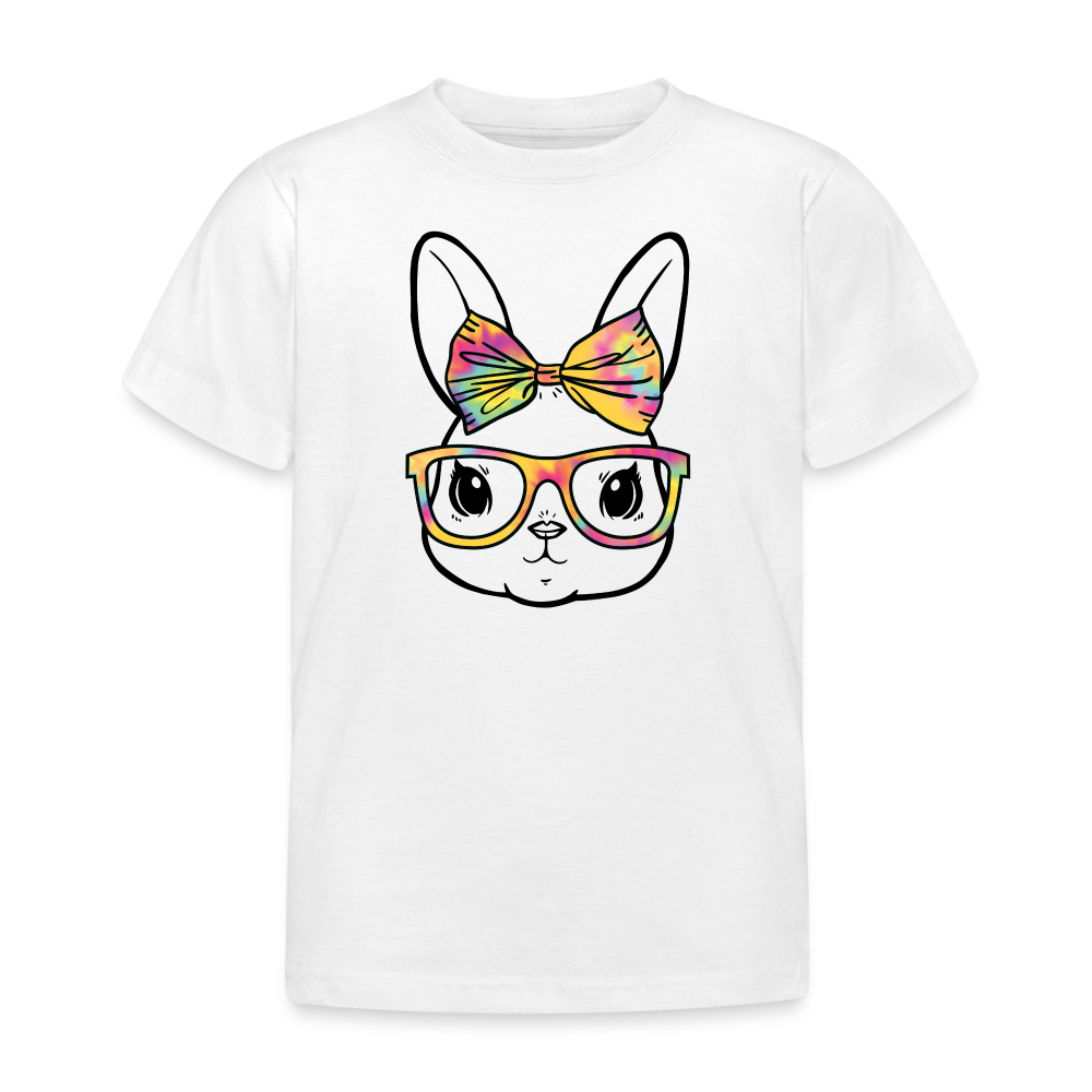 Kinder T-Shirt "Bunter Hase mit Brille" - weiß