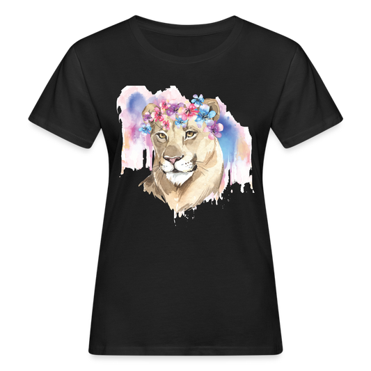 Frauen Bio-T-Shirt "Löwin im Wasserfarben-Stil" - Schwarz