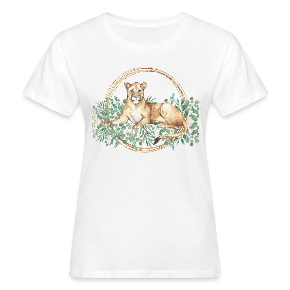 Frauen Bio-T-Shirt "Löwin im Blumenmuster" - weiß