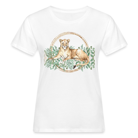 Frauen Bio-T-Shirt "Löwin im Blumenmuster" - weiß