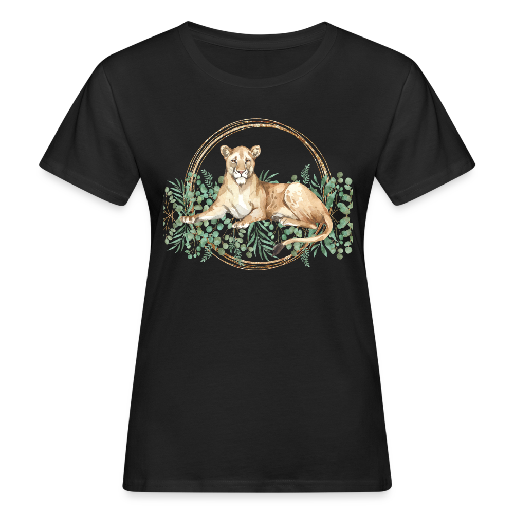 Frauen Bio-T-Shirt "Löwin im Blumenmuster" - Schwarz