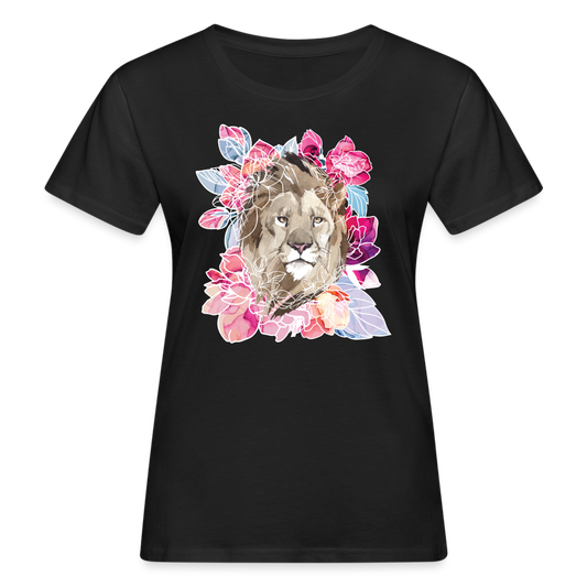 Frauen Bio-T-Shirt "Löwe mit Blumen" - Schwarz