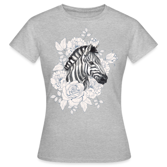Frauen T-Shirt "Zebra im Blumenmotiv" - Grau meliert