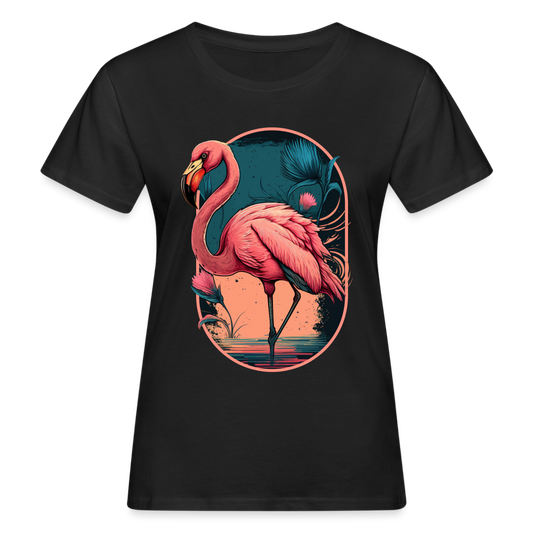 Frauen Bio-T-Shirt "Flamingo im See" - Schwarz