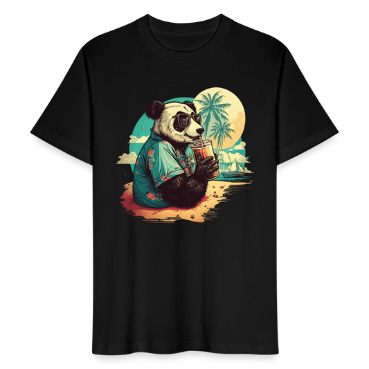 Männer Bio-T-Shirt "Pandabär mit Getränk" - Schwarz