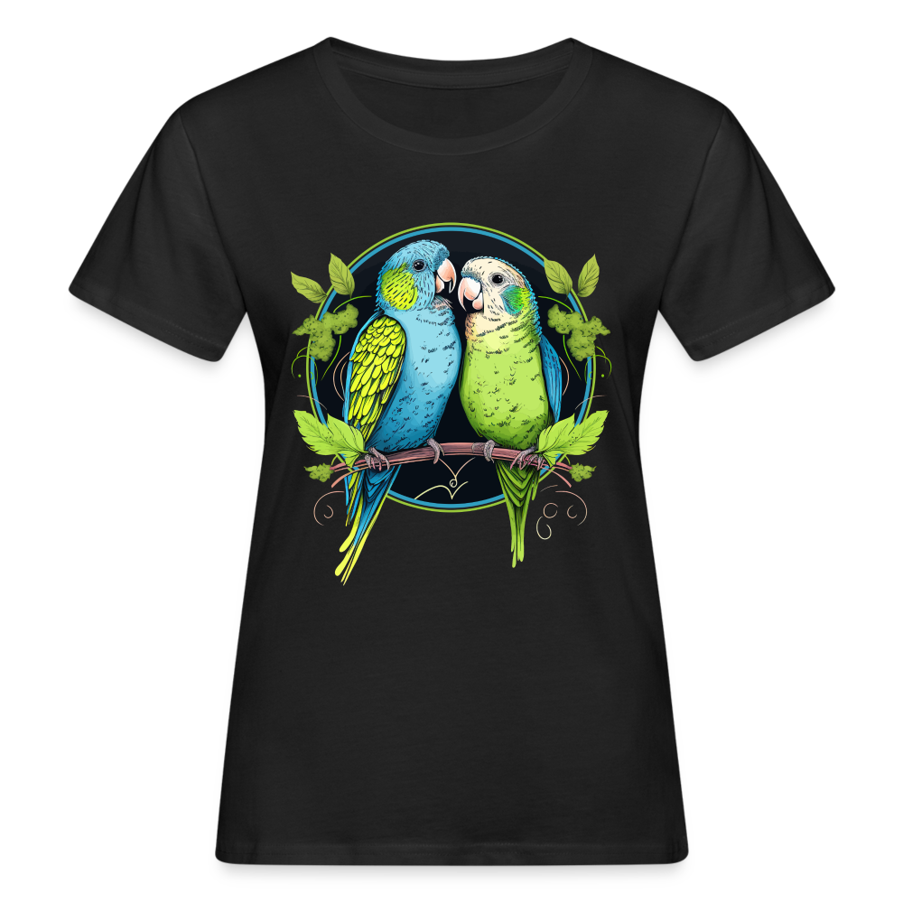 Frauen Bio-T-Shirt "Zwei Papageien" - Schwarz