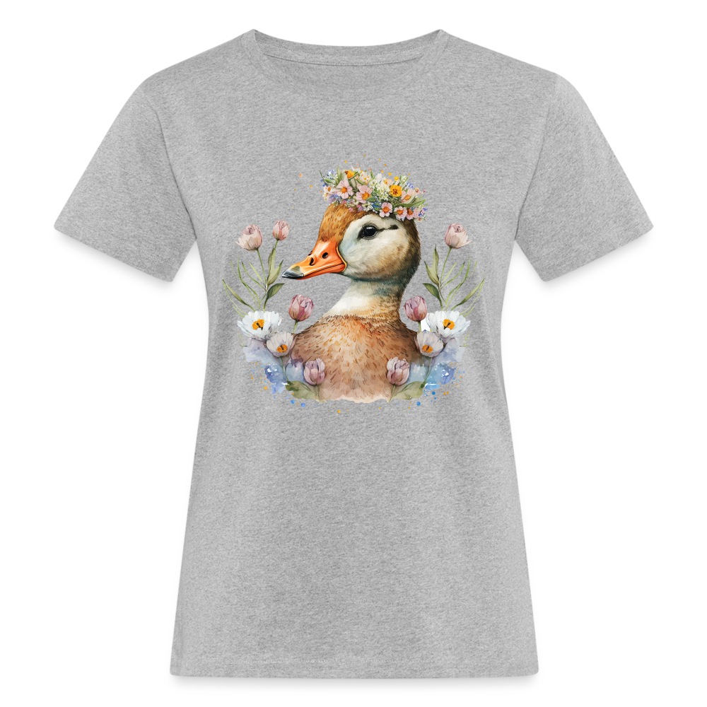 Frauen Bio-T-Shirt "Ente mit Blumen" - Grau meliert
