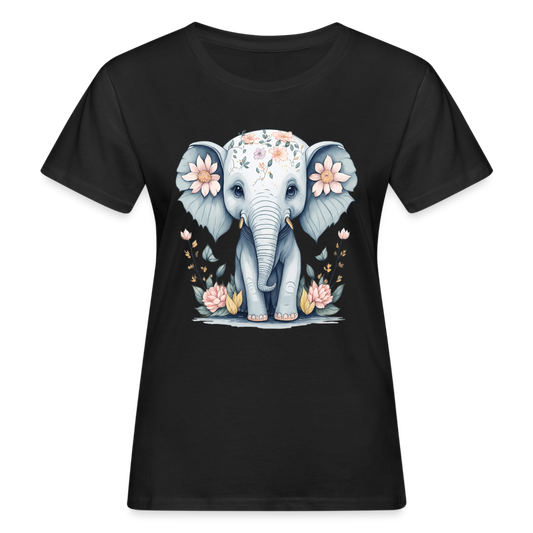 Frauen Bio-T-Shirt "Niedlicher Elefant im Wasserfarben-Stil" - Schwarz