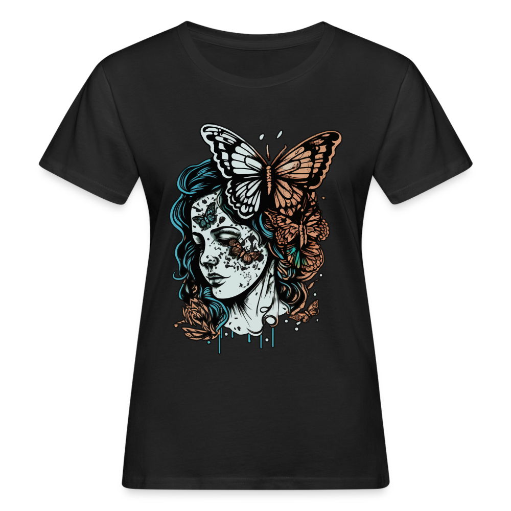 Frauen Bio-T-Shirt "Frau mit Schmetterlingen" - Schwarz