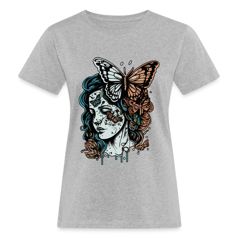 Frauen Bio-T-Shirt "Frau mit Schmetterlingen" - Grau meliert