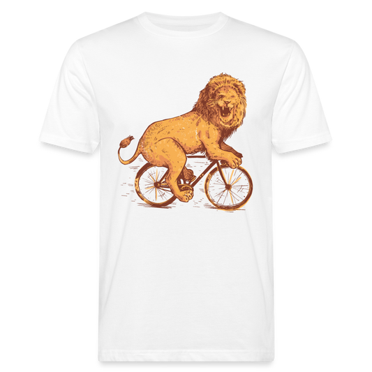 Männer Bio T-Shirt "Löwe auf Fahrrad" - weiß
