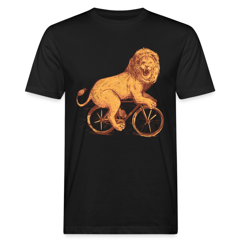 Männer Bio T-Shirt "Löwe auf Fahrrad" - Schwarz