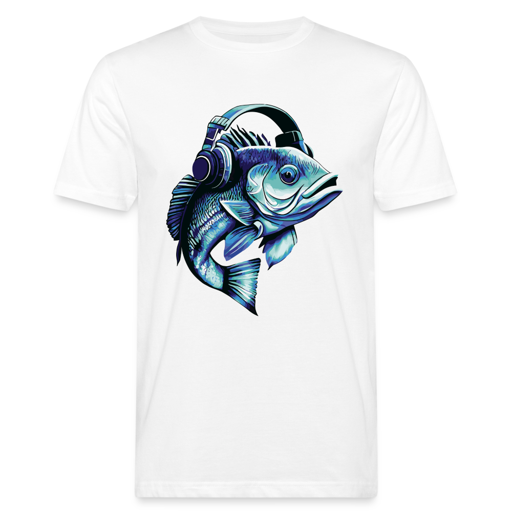 Männer Bio-T-Shirt "Fisch mit Kopfhörern" - weiß