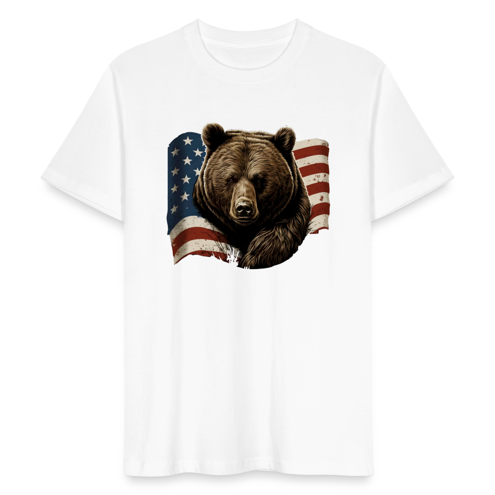 Männer Bio-T-Shirt "Bär mit USA Flagge" - weiß