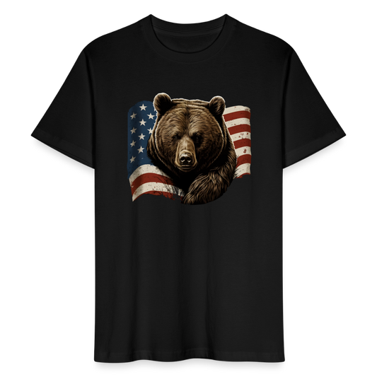 Männer Bio-T-Shirt "Bär mit USA Flagge" - Schwarz